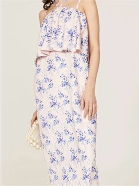 Osman Yousefzada Collective Pink Blue Floral Ruffle Midi Dress XL 57014